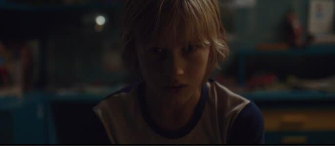 Valerio (Mattia Garaci) looking for answers – an eye-level shot implying a connection between the viewers and the young boy